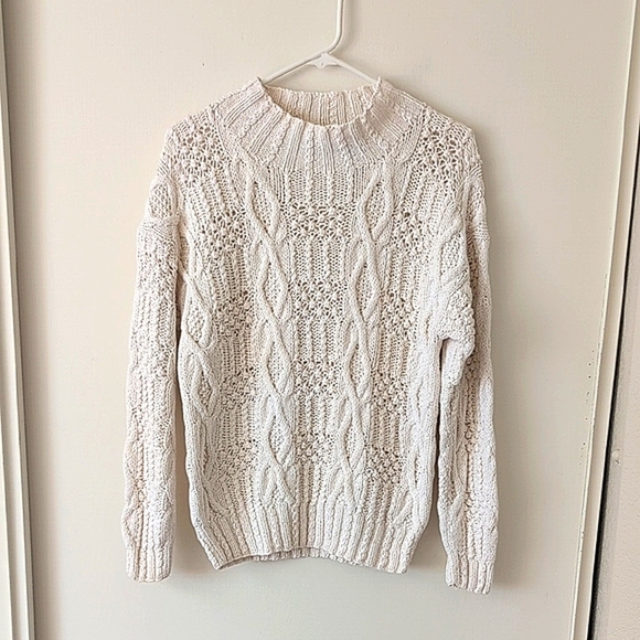 Vintage Hunt Club Womens Small Cable Knit Sweater White Beachy Cottage Coastal - Picture 1 of 8